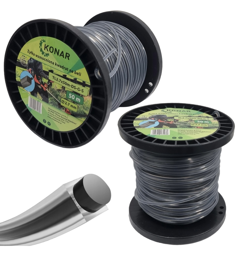 ŻYŁKA TNĄCA DO KOSY KWADRAT 2.7mm 50m ZBROJONA
