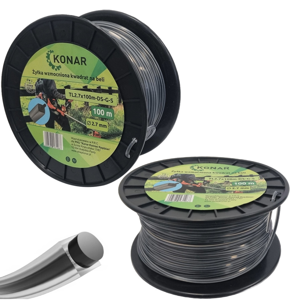 ŻYŁKA KOSY WZMACNIANA Z DRUTEM KWADRAT 2,7MM 100M ZBROJONA