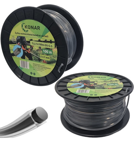 ŻYŁKA KOSY WZMACNIANA Z DRUTEM KWADRAT 2,7MM 100M ZBROJONA